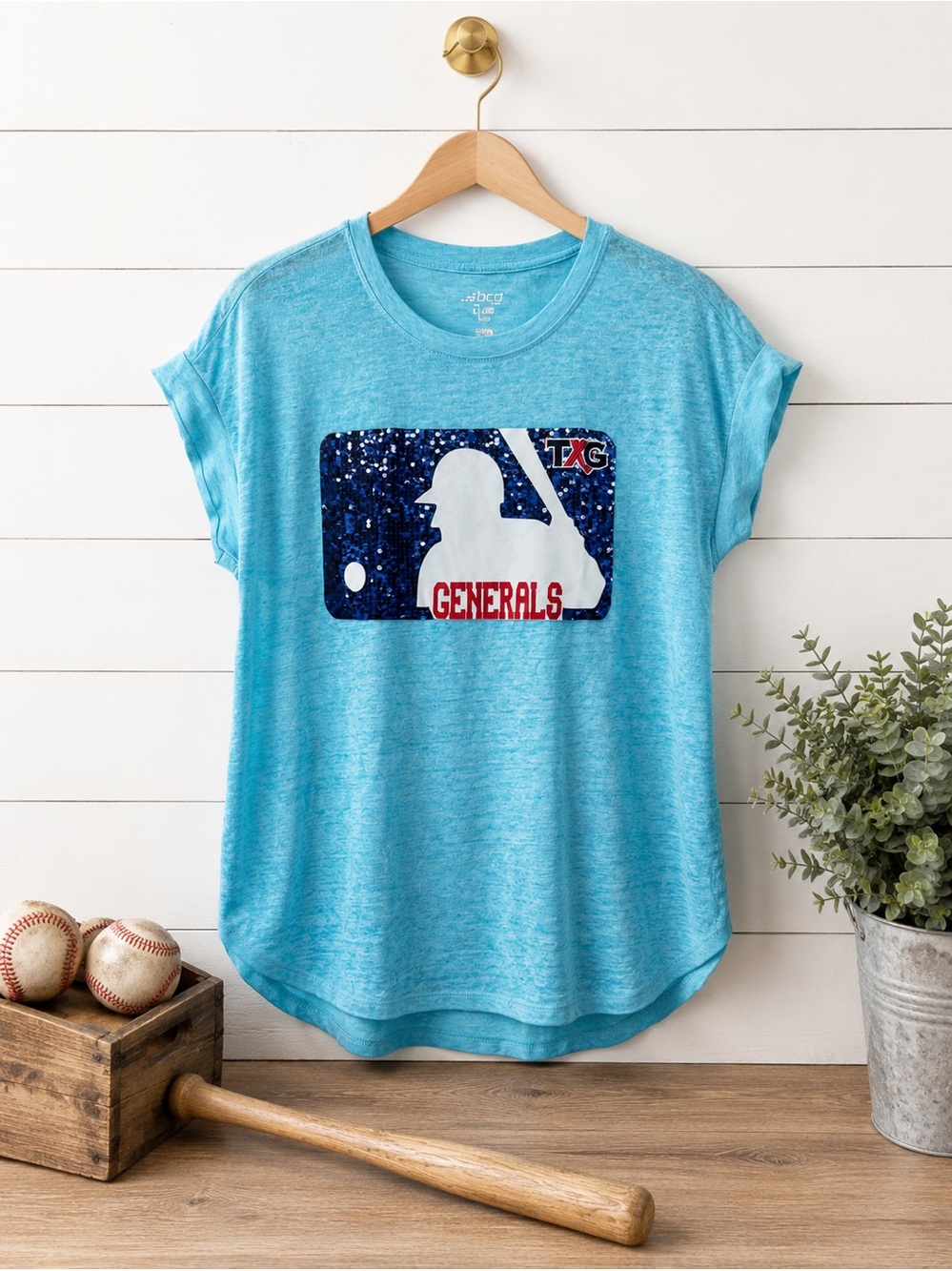 ⚾🩵 TXG Generals Burnout Baseball Graphic Tee Size Large Blue Soft Lightweight